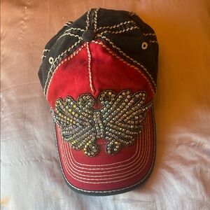 Red and Black BLING Embellished Cap-Adults-One size Fits Most by Olive & Pique